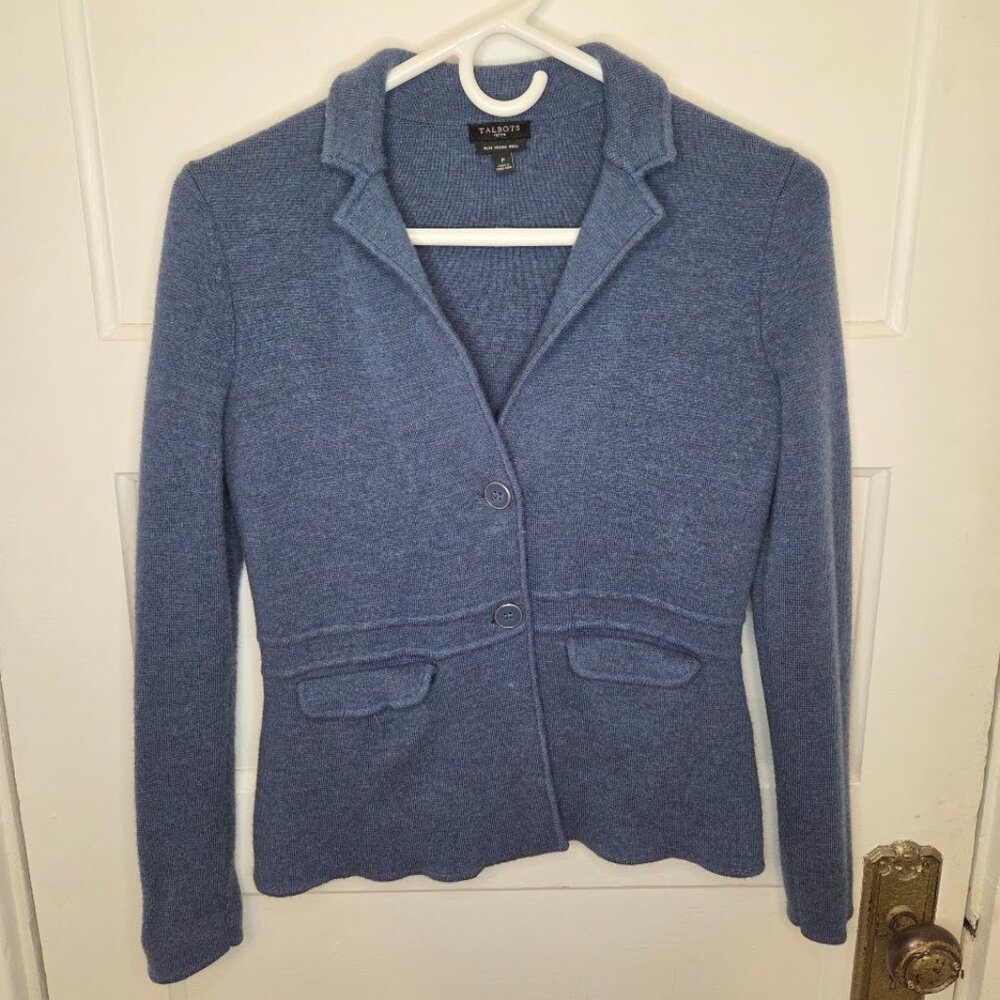 Women's Talbots Petites Blue 100% Wool Button Down Jacket Size P